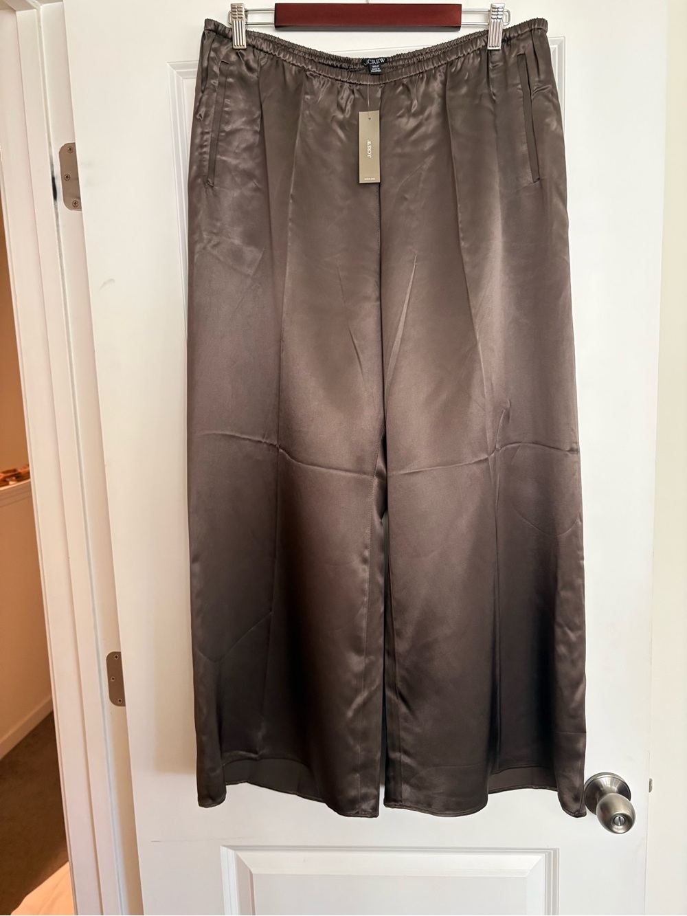 J. Crew Cosmo pant in luster charmeuse. Wide leg. Color:Smoky Brown Size:PXXL